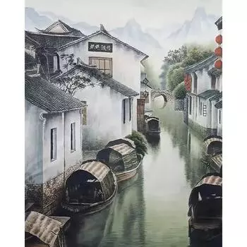 RUOPOTY DIY рамка для рисования по номерам в китайском стиле городская картина по номерам пейзаж настенное искусство акриловая краска для домашнего декора 40x50cm NO Frame