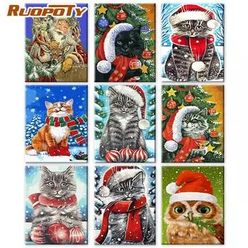 Ruopoty DIY рамка для рисования по номерам кошка животное акрил на холсте настенная картина по номерам зимний Рождественский подарок 40x50cm NO Frame