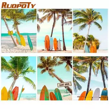 RUOPOTY DIY рамка для рисования по номерам, морская стена, уникальный подарок, ручная роспись, картина по номерам, дерево для гостиной 40x50cm NO Frame