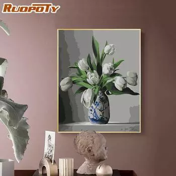 Ruopoty DIY рамка домашний сад цветы Diy картины по номерам ручная роспись наборы современное настенное искусство для домашнего декора