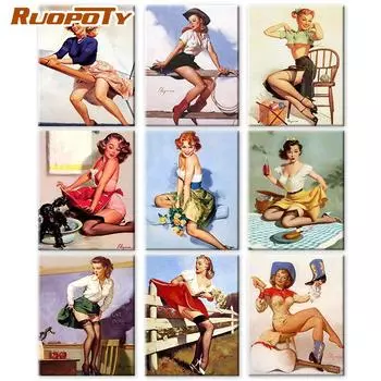 Ruopoty DIY рамка картина маслом по номерам фигурка девушки на холсте настенная художественная картина по номерам женская детская комната декор 40x50cm NO Frame