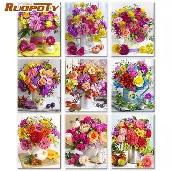 RUOPOTY DIY рамка картина маслом по номерам цветок акрил эстетическая на холсте настенная картина по номерам для гостиной 40x50cm NO Frame