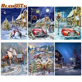 Ruopoty DIY рамка картина маслом по номерам дом акрил на холсте настенная картина по номерам зимний Рождественский подарок 40x50cm NO Frame