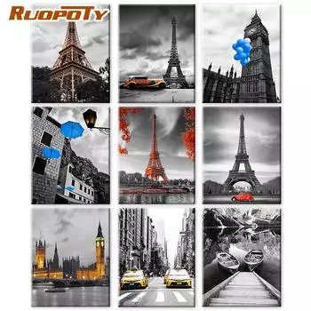 Ruopoty DIY рамка картина маслом по номерам башня пейзаж на холсте настенная картина по номерам улица для гостиной 40x50cm NO Frame