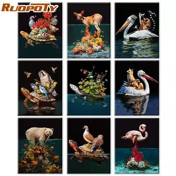 RUOPOTY DIY рамка картина маслом по номерам Сова животное акрил на холсте настенная художественная картина по номерам птица декор для детской комнаты 40x50cm NO Frame