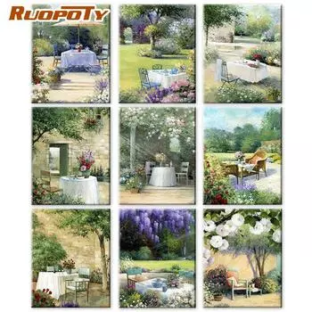 RUOPOTY DIY рамка картина маслом по номерам оконный пейзаж акрил на холсте настенная картина по номерам цветок для гостиной 40x50cm NO Frame