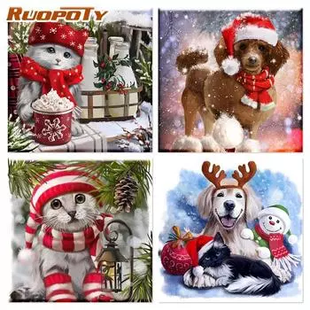 Ruopoty DIY рамка картина по номерам кошка животное ручная роспись настенное искусство уникальный подарок картина по номерам зимний Рождественский подарок 40x50cm NO Frame