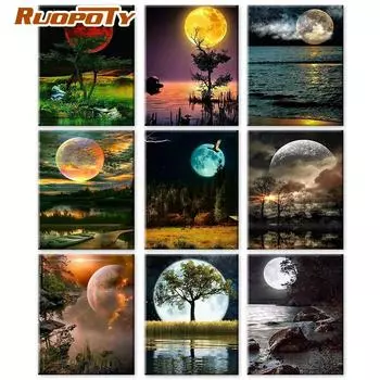 RUOPOTY DIY рамка картина по номерам лунный пейзаж акрил на холсте домашний декор настенная картина планета для гостиной 40x50cm NO Frame