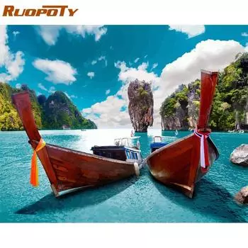 RUOPOTY DIY Рамка Картина по номерам Пейзаж Ручная роспись маслом Современная домашняя настенная живопись на холсте Искусство 40x50CM NO Frame