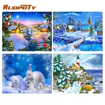 Ruopoty DIY рамка картина по номерам зимний пейзаж настенное искусство ручная роспись уникальный подарок картина по номерам снег для гостиной 40x50cm NO Frame