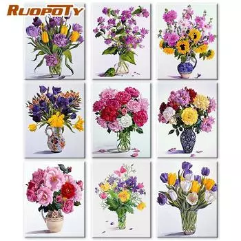 RUOPOTY DIY рамка, краска по номерам, ромашка, настенное искусство, уникальный подарок, ручная роспись, картина по номерам, цветок, декор для детской комнаты 40x50cm NO Frame