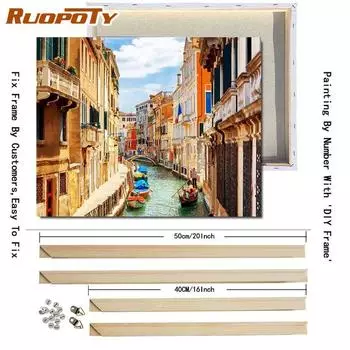 Ruopoty DIY Рамка Пейзажная картина DIY Картина по номерам Набор масляной живописи Акриловый холст по номерам с DIY рамкой для декора гостиной 40x50 см