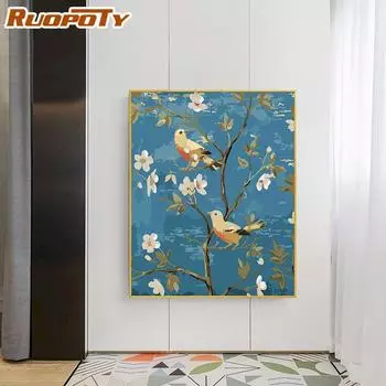 Ruopoty DIY рамка с птицами, картина «сделай сам», картина по номерам, современная акриловая краска на холсте, картина для украшения дома 40x50 см
