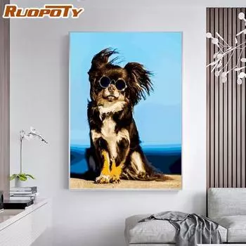 Ruopoty DIY рамка животные DIY картины по номерам комплект милый кот картина по номерам акриловая краска на холсте для домашнего декора 40x50 см