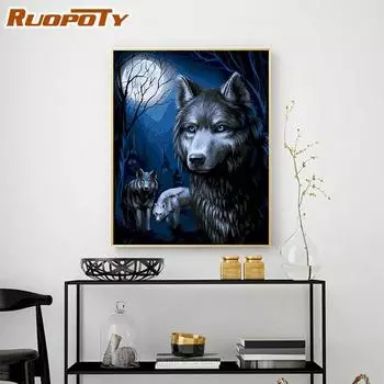 Ruopoty DIY Рамка Животные DIY Картины по номерам Акриловая картина Современная настенная живопись на холсте Уникальный подарок Домашнее произведение искусства 40x50 см