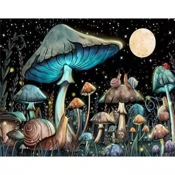 RUOPOTY Фантастическая картина по номерам Грибной лес Рисунок по номерам Уникальный подарок для взрослых Набор «сделай сам» Ручная роспись Набор красок 40x50cm NO Frame