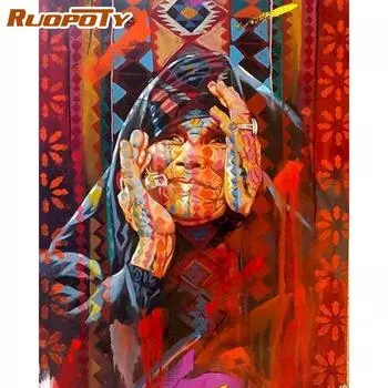 RUOPOTY Фигурка бабушки Изменчивость Картина маслом по номерам Наборы красок для взрослых Ручная работа DIY Подарок 40x50 см Безрамный настенный декор Работа