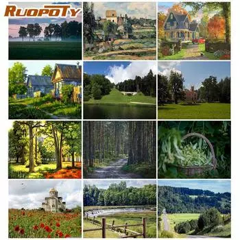 Ruopoty Forest Picture DIY Набор для рисования по номерам Пейзаж Ручная роспись акриловая краска по номерам Настенная картина для домашнего искусства 40x50CM Безрамное