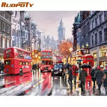 RUOPOTY Frame Rain Street Современная картина «сделай сам» по номерам, ручная роспись маслом на холсте для домашнего декора, произведение искусства 40x50 см