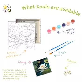 RUOPOTY Рамка Diy Paint By Numbers Adults Beginner Kits Цветы лотоса Легко рисовать на холсте для украшения стен дома Ремесла 20x20cm with frame