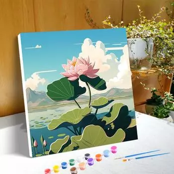 RUOPOTY Рамка Diy Paint By Numbers Beginner Kits Lotus Handcrafts Flowers Diy Gift Легко рисовать на холсте для украшения дома 20x20cm with frame