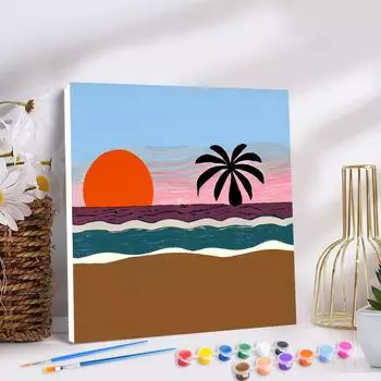 RUOPOTY Рамка Diy Paint By Numbers Cartoon Легко рисовать Рисование по номерам Пляж Пейзаж Настенная картина Номера Для Diy Подарка 20x20cm with frame