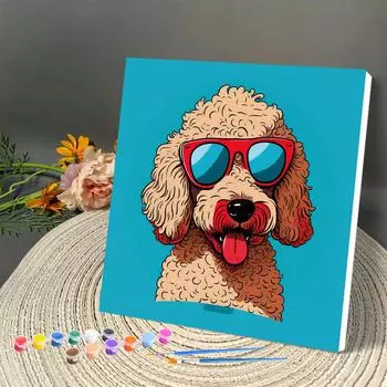 RUOPOTY Framed Painting By Numbers Kits Cartoon Dog Animals Modern Wall Art Acrylic Paint By Numbers For Diy Gift 20x20cm with frame