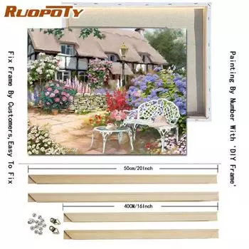 Ruopoty Garden Picture DIY Набор для рисования по номерам Пейзаж Акриловый холст по номерам для дома Художественная картина Краска с рамкой DIY 40x50 см