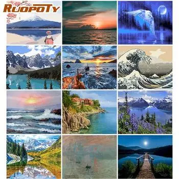 Ruopoty горный и речной пейзаж DIY картина по номерам пейзаж современная настенная художественная картина ручная роспись маслом для украшения 40x50 см