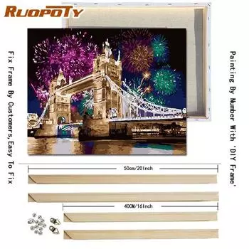 Ruopoty Городской Пейзаж DIY Картина Маслом Ручная Роспись Холст Картина Для Стены Искусства DIY Картина По Номерам Акриловая Краска С DIY Рамкой Для Домашнего Декора