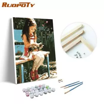 RUOPOTY картина для девочек и кошек, ручная роспись, искусство животных, сделай сам, картина с медведями, сумка, картина на холсте, подарки, украшение для дома 40x50CM NO Frame