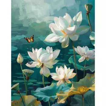 RUOPOTY картина лотоса по номерам для взрослых, рукоделие, современные цветы, рисунок, раскраска по номерам для домашнего декора 40x50cm NO Frame
