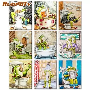 RUOPOTY картина лягушка животное картина маслом настенное искусство с цифрами раскраска ручная роспись подарки на холсте наборы 40x50cm NO Frame