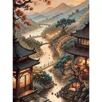 Ruopoty картина маслом Diy картина по номерам комплект двор акриловая краска ручная роспись стены искусства для домашнего декора 40x50 см пейзаж 40x50cm NO Frame