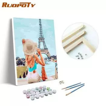 RUOPOTY Картина маслом по номерам Башня Пейзаж Уникальный подарок Ручная роспись Настенная картина по номерам Дерево Декор детской комнаты 40x50cm NO Frame