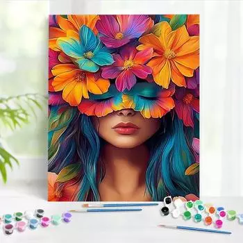 RUOPOTY Картина маслом по номерам Цветочная девочка Картина маслом на холсте для взрослых Украшение для стен в помещении Подарок другу по номерам Наборы 40x50cm NO Frame
