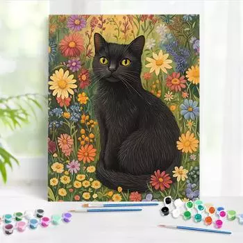 RUOPOTY Картина маслом по номерам Цветок Цветок Черный Кот Ручная роспись на холсте Масло для начинающих на холсте по номерам Наборы 40x50cm NO Frame