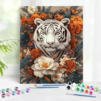 RUOPOTY Картина маслом по номерам Цветок Тигр Картина маслом Рисунок Раскраска Подарок на день рождения Цифровая живопись по номерам Акриловые наборы 40x50cm NO Frame