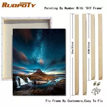 RUOPOTY Картина маслом по номерам для взрослых Приморский пейзаж Краска по номерам Современное украшение дома Artcraft 40x50 см DIY Рамка