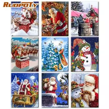 Ruopoty картина маслом по номерам фигурка Санта-Клауса настенное искусство уникальный подарок ручная роспись картина по номерам зимний рождественский подарок 40x50cm NO Frame