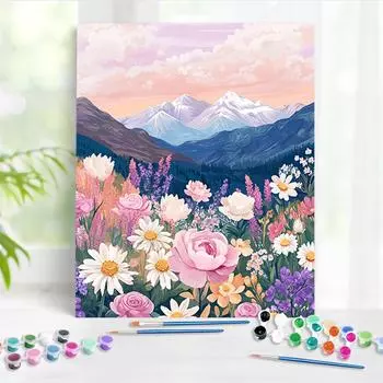 RUOPOTY Картина маслом по номерам Горные вершины и цветочные соцветия Картина маслом Рисунок Раскраска для взрослых по номерам Акриловые наборы 40x50cm NO Frame