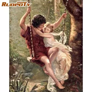 RUOPOTY Картина маслом по номерам Пара Качающаяся картина по номерам 40x50 см Безрамная ручная роспись для домашнего декора