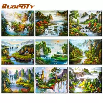 RUOPOTY Картина маслом по номерам Речной пейзаж Акриловая рамка «сделай сам» на холсте Картина по номерам Дерево для гостиной 40x50cm NO Frame