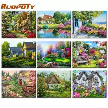 RUOPOTY картина маслом по номерам сад ручная роспись маслом уникальный подарок раскраска по номерам дом для взрослых украшение дома 40x50cm NO Frame