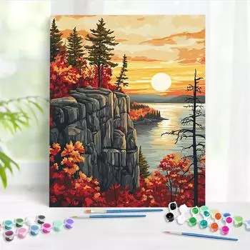 RUOPOTY Картина маслом по номерам Вечернее сияние у реки Картины акриловыми красками Раскраска по номерам Наборы Декор для дома 40x50cm NO Frame