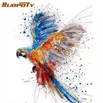 RUOPOTY картина маслом по номерам в рамке с изображением попугая и животных, картина по номерам, подарок «сделай сам», ручная роспись на холсте для домашнего декора, художественное ремесло 40x50CM NO Frame