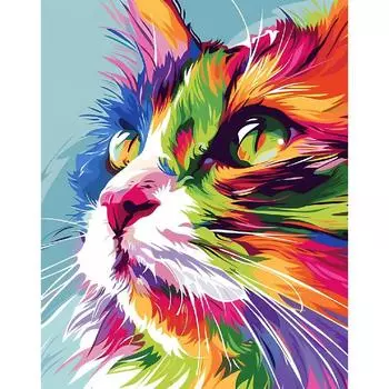 RUOPOTY Картина по номерам Акриловая краска на холсте Красочный кот для взрослых Наборы Картина по номерам Животные Идеи своими руками Домашний декор 40x50 см 40x50cm NO Frame