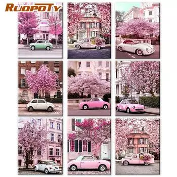 RUOPOTY картина по номерам автомобильный пейзаж настенное искусство ручная роспись уникальный подарок картина по номерам цветок декор детской комнаты 40x50cm NO Frame
