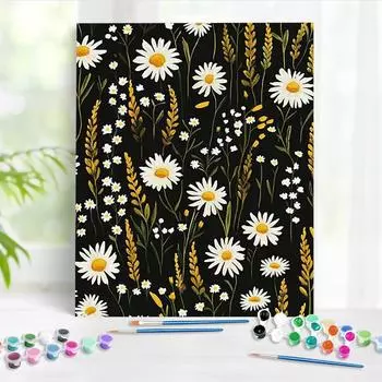 RUOPOTY Картина по номерам Белая ромашка Акриловая краска Картины для начинающих на холсте Подарок ручной работы Украшение для дома 40x50cm NO Frame