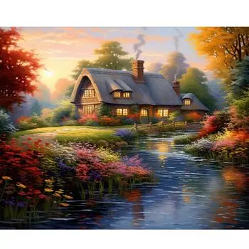 RUOPOTY картина по номерам безрамная деревенская коттеджная краска по номерам на холсте DIY картина по номерам пейзаж домашний деко 40x50 см 40x50cm NO Frame